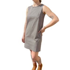 Vintage Womens MaxaMara Geometric Brown White Mid Mod Shift Mini Dress Sz S
